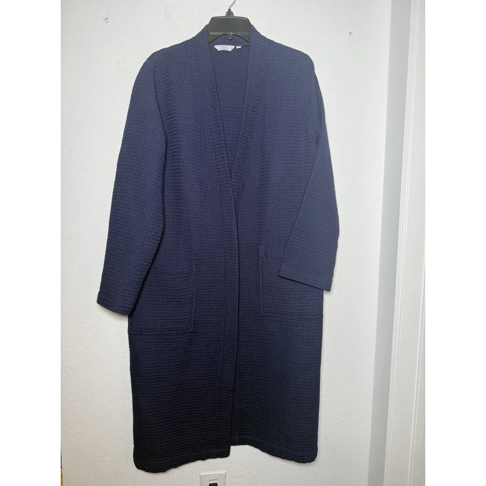 FRETTE UNISEX Waffle Terry‎ Bath Robe Shawl Collar Navy Blue Size S/M (no Tie)